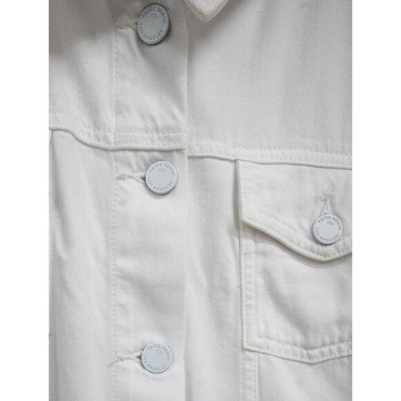 Paige Relaxed Vivienne Cropped Jean Denim Jacket w/ Raw Hem in Crisp White XL - Picture 10 of 15